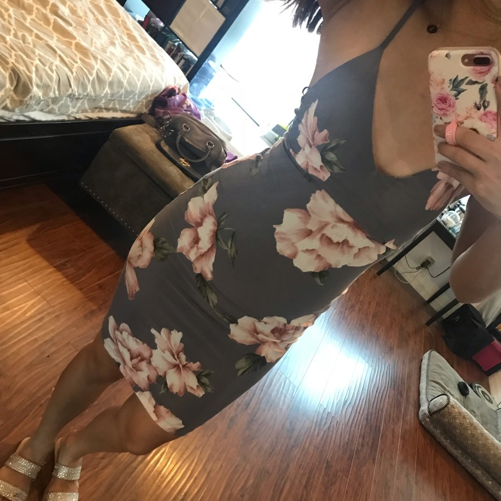 Floral midi dress with criss cross back strap